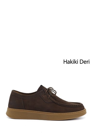 Erkek Kahve Nubuk Bağcıklı Hakiki Deri Ayakkabı