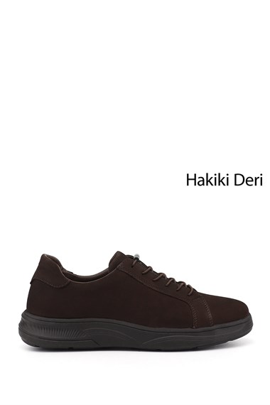 Erkek Kahve Nubuk Bağcıklı Hakiki Deri Sneaker