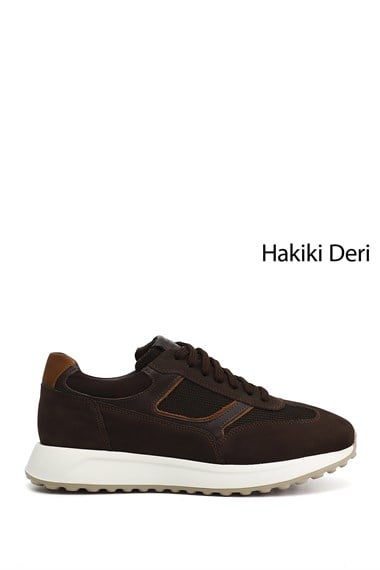 Erkek Kahve Süet Bağcıklı Hakiki Deri Sneaker