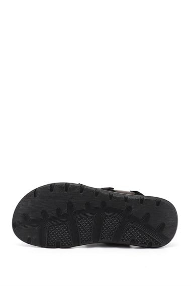 Mens Brown Adjustable Velcro Strap Genuine Leather Sandals