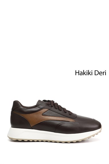 Erkek Kahverengi Bağcıklı Hakiki Deri Sneaker