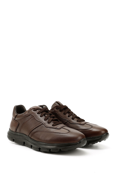 Mens Brown Lace-Up Genuine Leather Sneakers