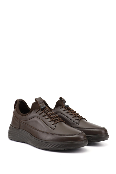 Erkek Kahverengi Bağcıklı Hakiki Deri Sneaker