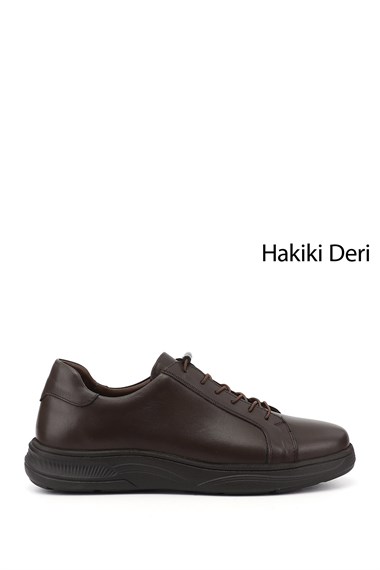 Erkek Kahverengi Bağcıklı Hakiki Deri Sneaker
