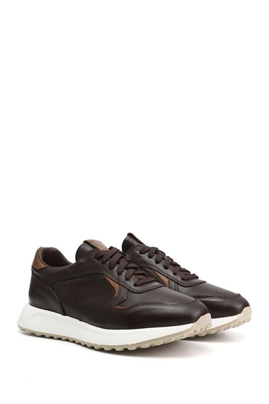 Erkek Kahverengi Bağcıklı Hakiki Deri Sneaker