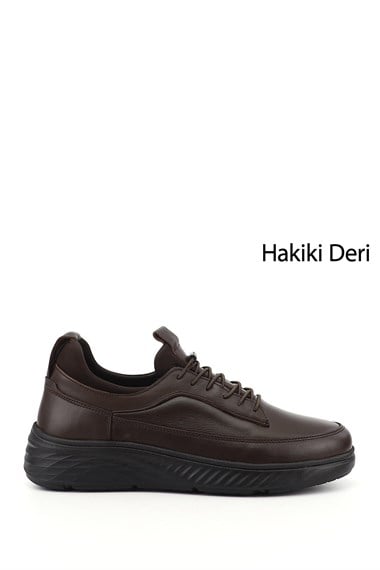 Mens Brown Laced Genuine Leather Sneaker