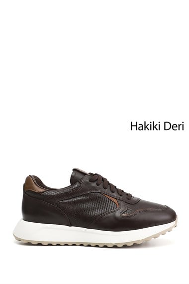 Erkek Kahverengi Bağcıklı Hakiki Deri Sneaker