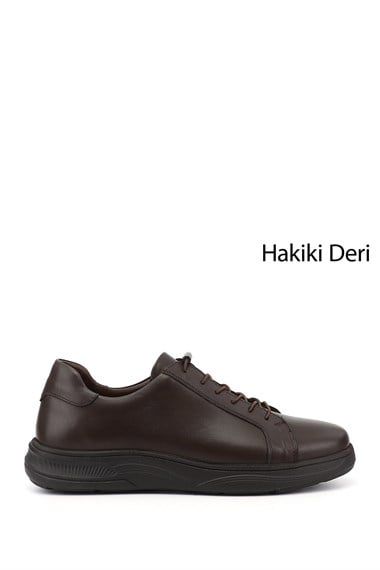 Erkek Kahverengi Bağcıklı Hakiki Deri Sneaker