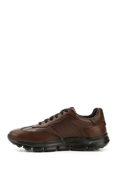 Mens Brown Lace-Up Genuine Leather Sneakers