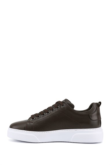 Erkek Kahverengi Bağcıklı Hakiki Deri Sneaker