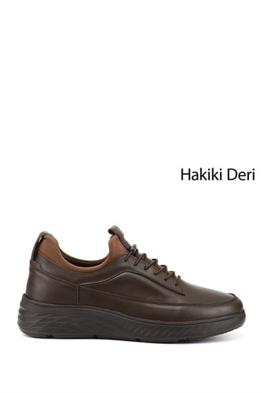 Erkek Kahverengi Bağcıklı Hakiki Deri Sneaker