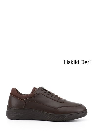 Erkek Kahverengi Bağcıklı Hakiki Deri Sneaker