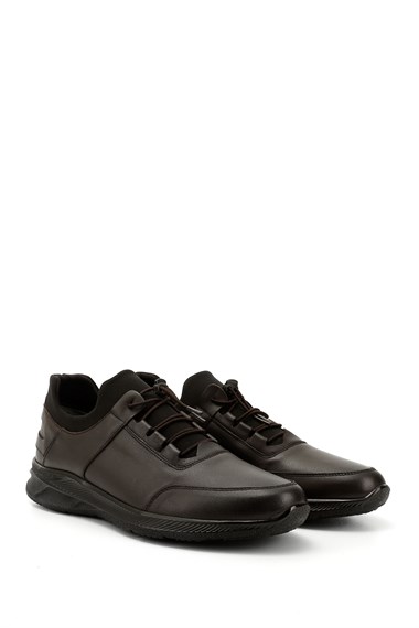 Mens Brown Lace-Up Genuine Leather Comfort Sneaker