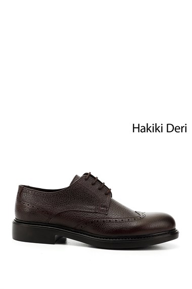 Erkek Kahverengi Bağcıklı Hakiki Deri Klasik Ayakkabı