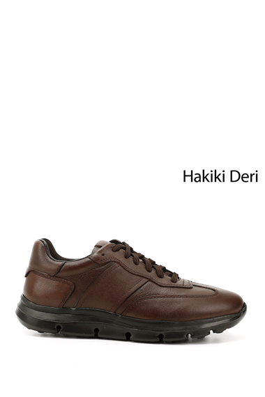 Mens Brown Lace-Up Genuine Leather Sneakers