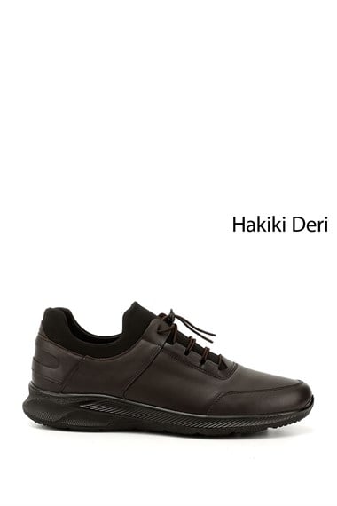 Mens Brown Lace-Up Genuine Leather Comfort Sneaker