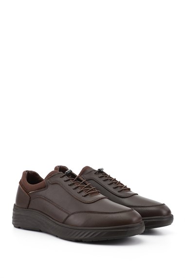 Erkek Kahverengi Bağcıklı Hakiki Deri Sneaker