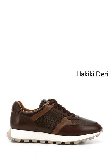 Erkek Kahverengi Bağcıklı Hakiki Deri Sneaker