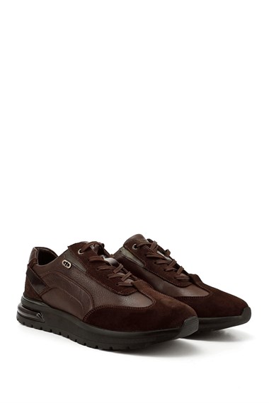 Mens Brown Lace-Up Gel Insole Genuine Leather Sneakers