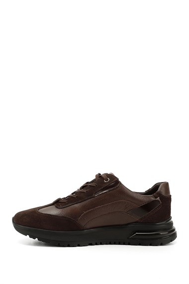 Mens Brown Lace-Up Gel Insole Genuine Leather Sneakers