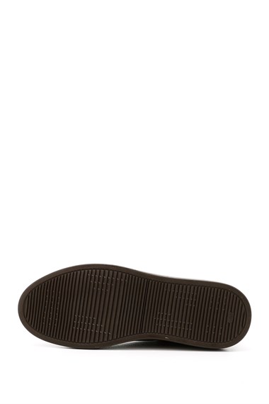 Erkek Kahverengi Bağcıklı Kauçuk Taban Hakiki Deri Sneaker