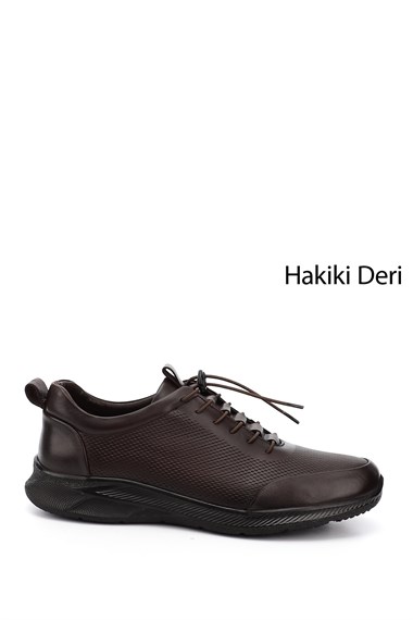 Mens Brown Lace-Up Rubber Sole Genuine Leather Sneakers