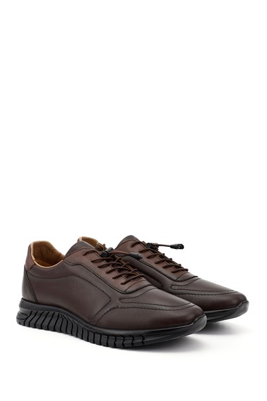 Mens Brown Lace-Up Rubber Sole Genuine Leather Sneakers