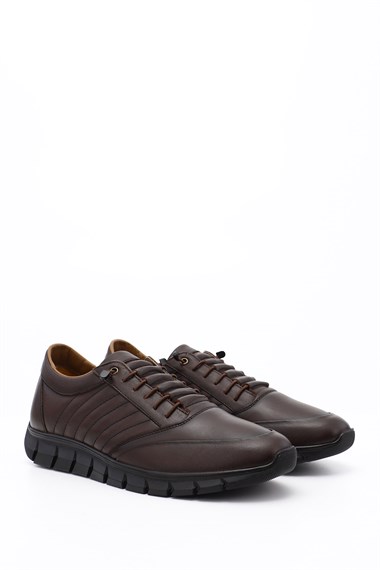 Mens Brown Lace-Up Rubber Sole Genuine Leather Sneaker