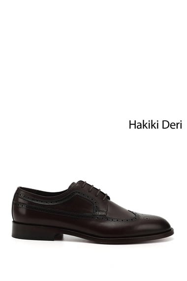 Erkek Kahverengi Bağcıklı Kösele Taban Hakiki Deri Klasik Ayakkabı