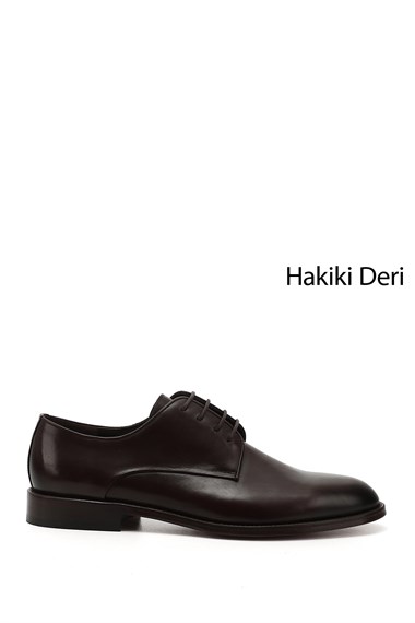 Erkek Kahverengi Bağcıklı Kösele Taban Hakiki Deri Klasik Ayakkabı