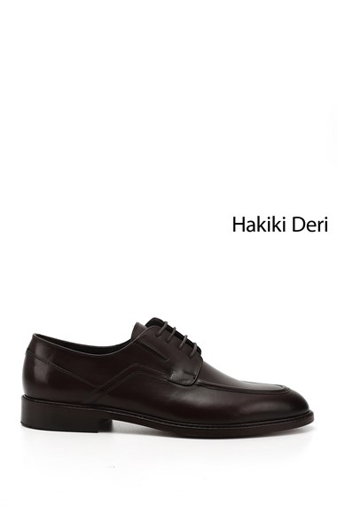 Erkek Kahverengi Bağcıklı Kösele Taban Hakiki Deri Klasik Ayakkabı