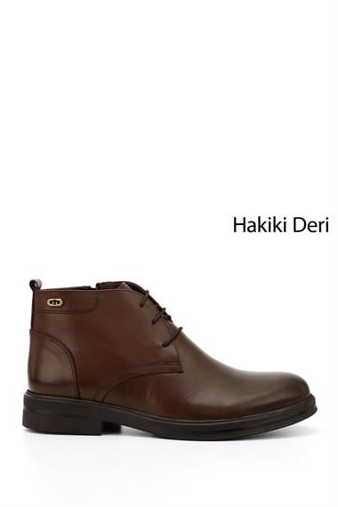 Erkek Kahverengi Fermuarlı Hakiki Deri Klasik Bot