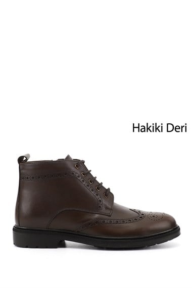 Erkek Kahverengi Fermuarlı Hakiki Deri Klasik Bot