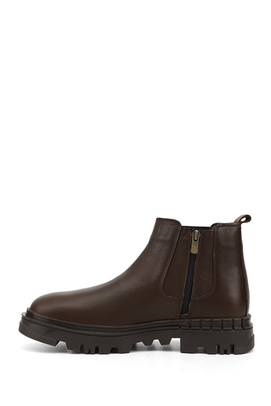 Mens Brown Zippered Genuine Leather Chelsea Boots