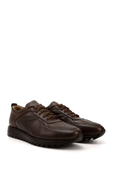 Mens Brown Genuine Leather Lace-Up Sneakers