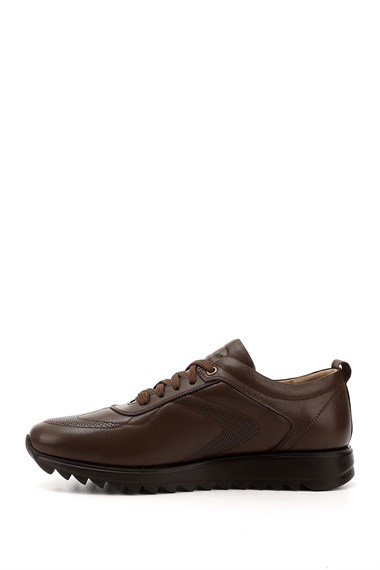 Mens Brown Genuine Leather Lace-Up Sneakers