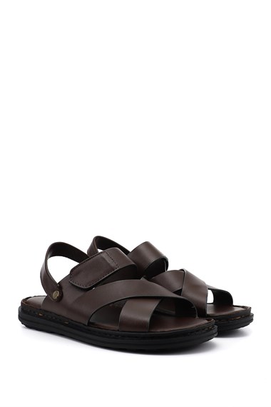 Erkek Kahverengi Hakiki Deri Comfort Sandalet