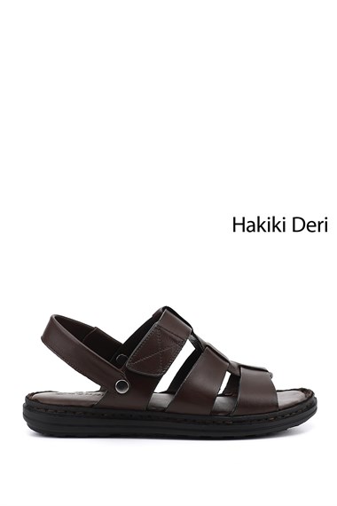 Erkek Kahverengi Hakiki Deri Comfort Sandalet