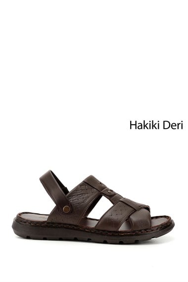 Erkek Kahverengi Hakiki Deri Comfort Sandalet