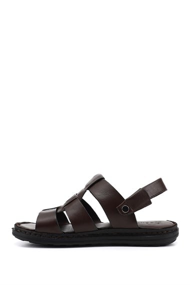 Erkek Kahverengi Hakiki Deri Comfort Sandalet