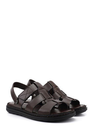 Erkek Kahverengi Hakiki Deri Comfort Sandalet