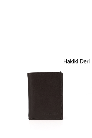 Erkek Kahverengi Hakiki Deri Dikey Cüzdan
