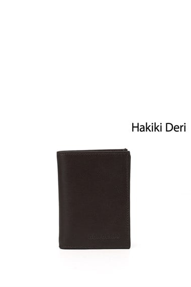 Erkek Kahverengi Hakiki Deri Dikey Cüzdan