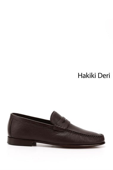 Erkek Kahverengi Kösele Taban Hakiki Deri Loafer Ayakkabı