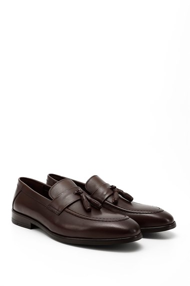 Mens Brown Tasseled Genuine Leather Loafer Shoes