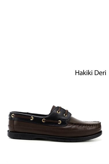Erkek Kahveye Siyah Bağcıklı Kauçuk Taban Hakiki Deri Ayakkabı