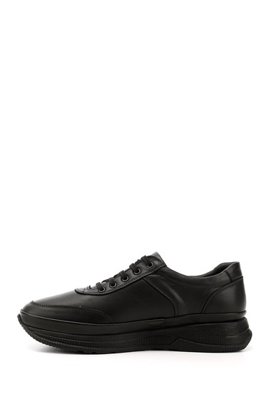 Mens Charcoal Lace-Up Genuine Leather Comfort Sneakers