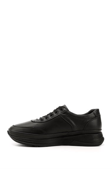 Erkek Kömür Bağcıklı Hakiki Deri Comfort Sneaker