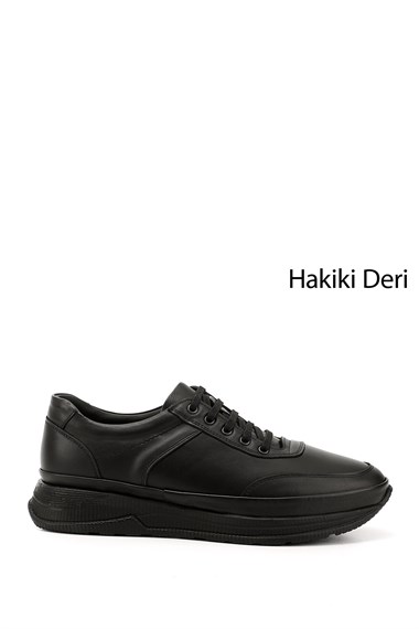 Mens Charcoal Lace-Up Genuine Leather Comfort Sneakers