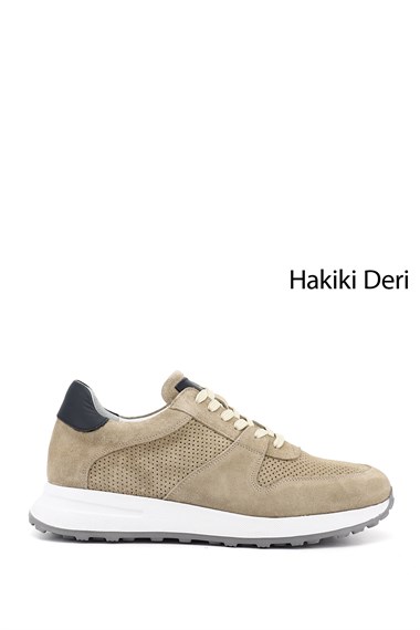 Erkek Kum Nubuk Bağcıklı Hakiki Deri Comfort Sneaker